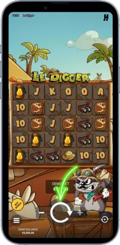 Le Digger Spin Button auf Smartphone starten