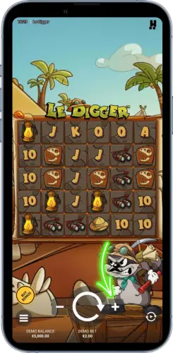 Le Digger Menü mit zusätzlichen Spieloptionen